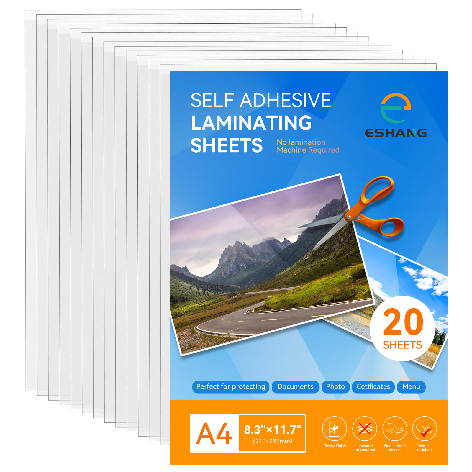 Document Laminator Pouch - ESHANG 20매 투명 콜드 라미네이팅 시트,