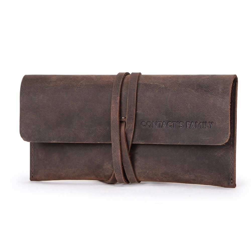 Pen Pouch Roll - 레트로 가죽 필통, 스트랩 잠금 방식,
